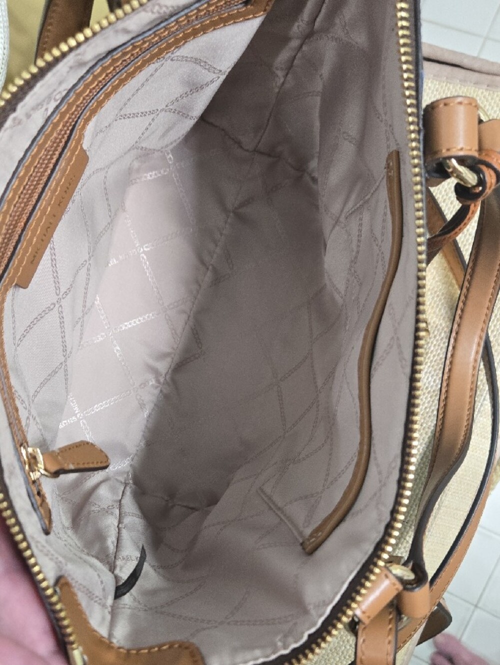 NWOT Michael Kors Multicolor MK Logo Shoulder Bag with Tan Trim - Picture 7 of 10
